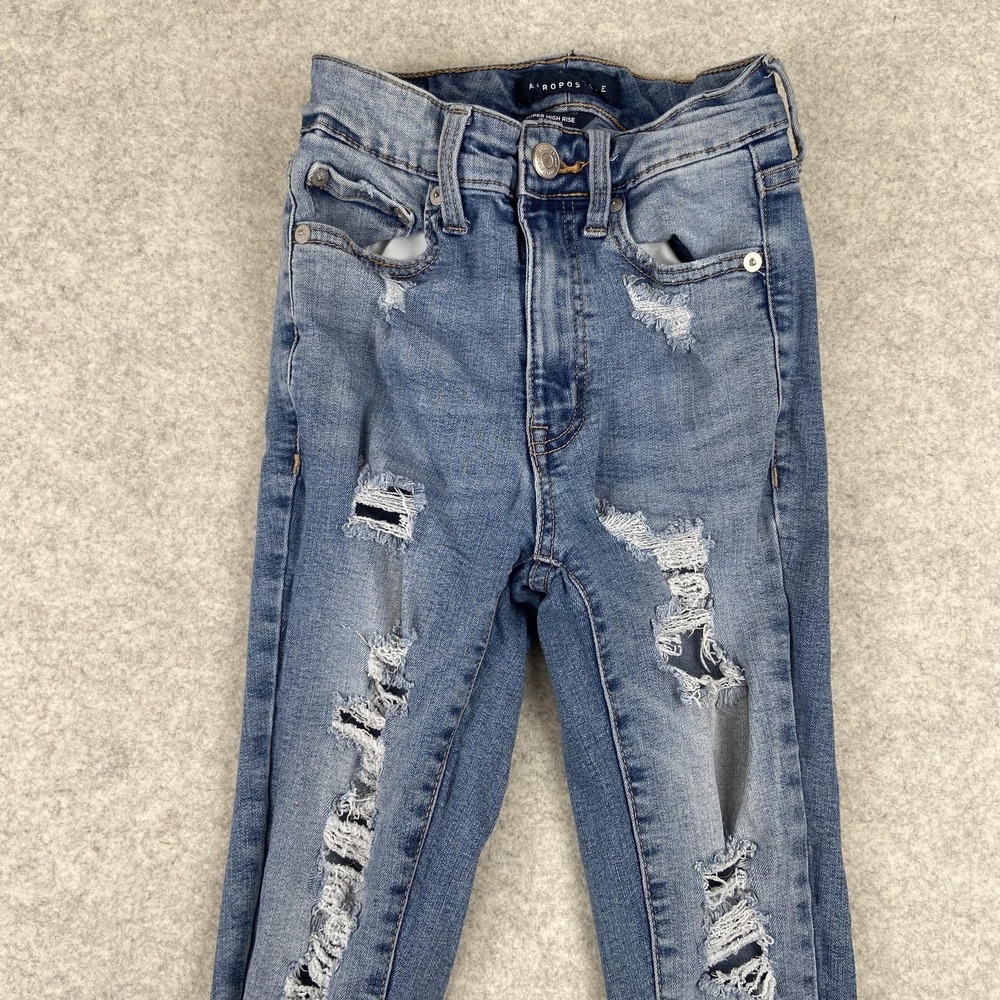 Aeropostale Super High Rise Jegging Jeans Womens 00 (21x27) Blue Distressed